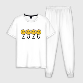 Мужская пижама хлопок с принтом 2020 (Z) в Санкт-Петербурге, 100% хлопок | брюки и футболка прямого кроя, без карманов, на брюках мягкая резинка на поясе и по низу штанин
 | 2020 | 2020 год | 2020год | emoji | smail | smile | the end | апокалипсис | взрыв | год | конец света | мордочка | негатив | рожица | смаил | смайл | улыбка | эмоджи | ядерный взрыв