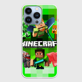 Чехол для iPhone 13 Pro с принтом Minecraft Майнкрафт в Санкт-Петербурге,  |  | Тематика изображения на принте: alex | blox | creeper | dungeons | logo game | piggy | pixel | steve | zombie | алекс | герои | голем | детям | зомби | квадраты | крипер | куб | логотипы игр | майнкрафт | мальчикам | меч | мобы | персонажи | пиксель | пиксельный