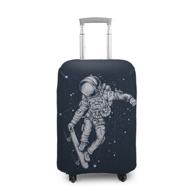 Чехол для чемодана 3D с принтом Космонавт на скейте в Санкт-Петербурге, 86% полиэфир, 14% спандекс | двустороннее нанесение принта, прорези для ручек и колес | арт | астронавт | звезда | звёзды | космический отдых | космонавт | космос | ночь | отдых | рисунок | скафандр | скейт | трюки на скейте