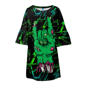 Детское платье 3D с принтом Rock Zombie в Санкт-Петербурге, 100% полиэстер | прямой силуэт, чуть расширенный к низу. Круглая горловина, на рукавах — воланы | blood | diablo | haloween | horror | дьявол | зомби | кости | кровь | мозги | мясо | страшилка | ужасы | хеллоуин | хелоуин