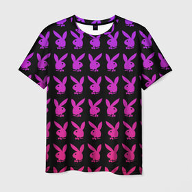 Мужская футболка 3D с принтом playboy в Санкт-Петербурге, 100% полиэфир | прямой крой, круглый вырез горловины, длина до линии бедер | black | pink | playboy | violet | плейбой | розовый | фиолетовый. | черный