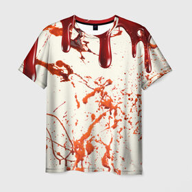 Мужская футболка 3D с принтом Стекающая кровь в Санкт-Петербурге, 100% полиэфир | прямой крой, круглый вырез горловины, длина до линии бедер | 2020 | blood | halloween | капли | кровавый | кровь | пятна | следы | стекающая | хэллоуин | хэлоуин