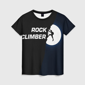 Женская футболка 3D с принтом Скалолаз в Санкт-Петербурге, 100% полиэфир ( синтетическое хлопкоподобное полотно) | прямой крой, круглый вырез горловины, длина до линии бедер | rock climber | альпинизм | силуэт альпиниста | силуэт скалолаза | скалолаз | экстрим