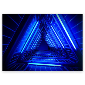 Поздравительная открытка с принтом Неоновый тоннель в Санкт-Петербурге, 100% бумага | плотность бумаги 280 г/м2, матовая, на обратной стороне линовка и место для марки
 | неон | неоновый тоннель | тоннель | треугольник | треугольный коридор | фантастический тоннель