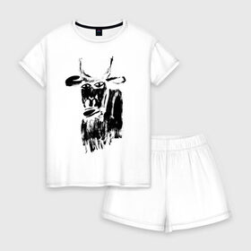 Женская пижама с шортиками хлопок с принтом бык нарисованный в Санкт-Петербурге, 100% хлопок | футболка прямого кроя, шорты свободные с широкой мягкой резинкой | 2021 | бык | год быка | год коровы | новый год | символ года