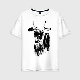 Женская футболка хлопок Oversize с принтом бык нарисованный в Санкт-Петербурге, 100% хлопок | свободный крой, круглый ворот, спущенный рукав, длина до линии бедер
 | 2021 | бык | год быка | год коровы | новый год | символ года