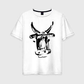 Женская футболка хлопок Oversize с принтом бык в Санкт-Петербурге, 100% хлопок | свободный крой, круглый ворот, спущенный рукав, длина до линии бедер
 | 2021 | бык | год быка | год коровы | новый год | символ года