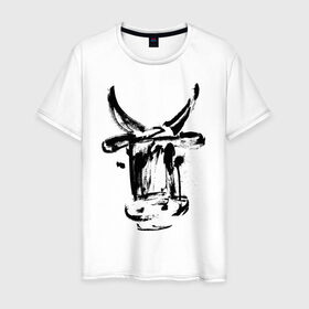 Мужская футболка хлопок с принтом бык в Санкт-Петербурге, 100% хлопок | прямой крой, круглый вырез горловины, длина до линии бедер, слегка спущенное плечо. | 2021 | бык | год быка | год коровы | новый год | символ года