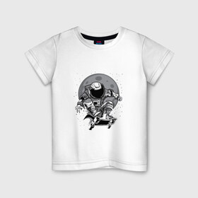 Детская футболка хлопок с принтом Космический скейт в Санкт-Петербурге, 100% хлопок | круглый вырез горловины, полуприлегающий силуэт, длина до линии бедер | арт | астронавт | звезда | звёзды | космический отдых | космонавт | космос | ночь | рисунок | скафандр | скейт | скейтборд