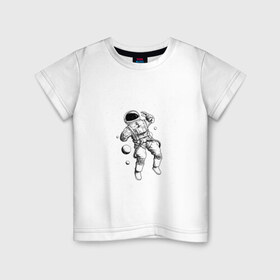 Детская футболка хлопок с принтом Полёт нормальный в Санкт-Петербурге, 100% хлопок | круглый вырез горловины, полуприлегающий силуэт, длина до линии бедер | арт | астронавт | звезда | звёзды | космонавт | космос | невесомость | ночь | полёт | полёт в невесомости | рисунок | скафандр