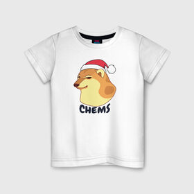 Детская футболка хлопок с принтом Новогодний Чимс в Санкт-Петербурге, 100% хлопок | круглый вырез горловины, полуприлегающий силуэт, длина до линии бедер | Тематика изображения на принте: chemps | chems | doge | dogo | дог | доге | доке и чимс | чимс | чимс доге