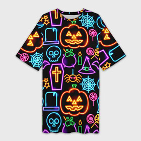 Платье-футболка 3D с принтом Halloween в Санкт-Петербурге,  |  | 31 октября | halloween | halowen | ведьма | день всех святых | джек | костюм | кровь | лого | монстр | надпись | праздник | приведение | призрак | светильник | символ | страшная | тыква | ужасы | хеллоуин | хеллуин