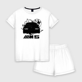 Женская пижама с шортиками хлопок с принтом BMW M5 E39 в Санкт-Петербурге, 100% хлопок | футболка прямого кроя, шорты свободные с широкой мягкой резинкой | Тематика изображения на принте: bmw | bmw5series | bmwe39 | m5 | mperformance | mpower