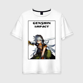 Женская футболка хлопок Oversize с принтом Razor в Санкт-Петербурге, 100% хлопок | свободный крой, круглый ворот, спущенный рукав, длина до линии бедер
 | anime | game | genshin impact | razor | аниме | игра