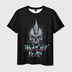 Мужская футболка 3D с принтом PUNKS NOT DEAD в Санкт-Петербурге, 100% полиэфир | прямой крой, круглый вырез горловины, длина до линии бедер | anarchy | dead | musick | punk | rock | skull | анархия | музыка | панк | рок | череп
