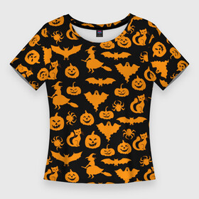 Женская футболка 3D Slim с принтом Halloween в Санкт-Петербурге,  |  | 31 октября | halloween | halowen | ведьма | день всех святых | джек | костюм | кровь | лого | монстр | надпись | праздник | приведение | призрак | светильник | символ | страшная | тыква | ужасы | хеллоуин | хеллуин