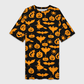 Платье-футболка 3D с принтом Halloween в Санкт-Петербурге,  |  | 31 октября | halloween | halowen | ведьма | день всех святых | джек | костюм | кровь | лого | монстр | надпись | праздник | приведение | призрак | светильник | символ | страшная | тыква | ужасы | хеллоуин | хеллуин