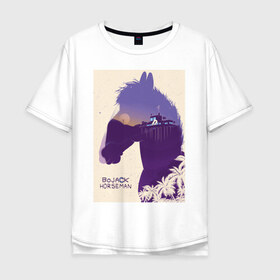 Мужская футболка хлопок Oversize с принтом Конь БоДжек в Санкт-Петербурге, 100% хлопок | свободный крой, круглый ворот, “спинка” длиннее передней части | 