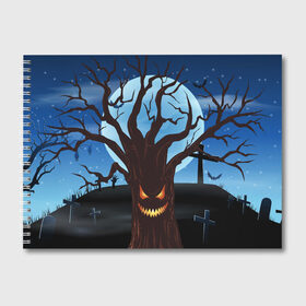 Альбом для рисования с принтом Жуткое дерево на кладбище в Санкт-Петербурге, 100% бумага
 | матовая бумага, плотность 200 мг. | 2020 | evil | halloween | tree | ветви | дерево | дуб | зло | кладбище | луна | монстр | ночь | полночь | страшный | ужасающий | хэллоуин | хэлоуин