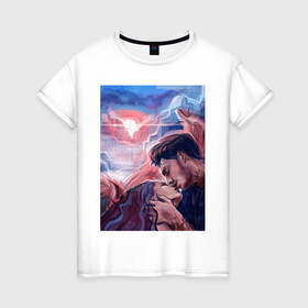 Женская футболка хлопок с принтом Клуб романтики в Санкт-Петербурге, 100% хлопок | прямой крой, круглый вырез горловины, длина до линии бедер, слегка спущенное плечо | ангел | вики | демон | люцифер | облака | поцелуй