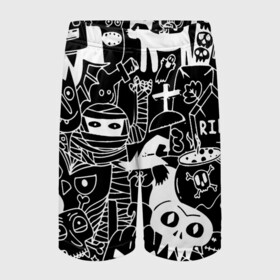 Детские спортивные шорты 3D с принтом Halloween в Санкт-Петербурге,  100% полиэстер
 | пояс оформлен широкой мягкой резинкой, ткань тянется
 | halloween | mummy | pumpkin | skull | мумия | тыква | хэллоуин | череп