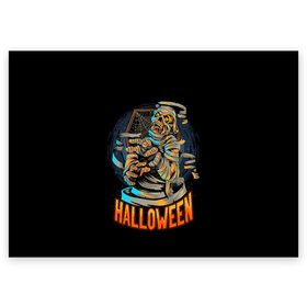 Поздравительная открытка с принтом Halloween в Санкт-Петербурге, 100% бумага | плотность бумаги 280 г/м2, матовая, на обратной стороне линовка и место для марки
 | art | bones | cobweb | halloween | moon | mummy | skeleton | skull | арт | кости | луна | мумия | паутина | скелет | хэллоуин | хэлуин | череп