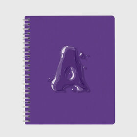 Тетрадь с принтом A буква мыльный пузырь в Санкт-Петербурге, 100% бумага | 48 листов, плотность листов — 60 г/м2, плотность картонной обложки — 250 г/м2. Листы скреплены сбоку удобной пружинной спиралью. Уголки страниц и обложки скругленные. Цвет линий — светло-серый
 | a | bubble | character | letter | lettering | liquid | purple | violet | а | алфавит | буква | жидкость | каллиграфия | капли | капля | леттеринг | мыльный пузырь | прозрачный | фиолетовый