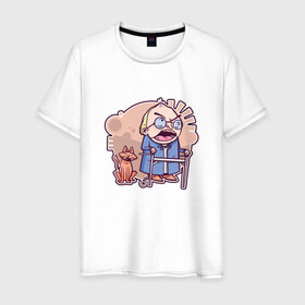 Мужская футболка хлопок с принтом Сердитый дедуля в Санкт-Петербурге, 100% хлопок | прямой крой, круглый вырез горловины, длина до линии бедер, слегка спущенное плечо. | 
