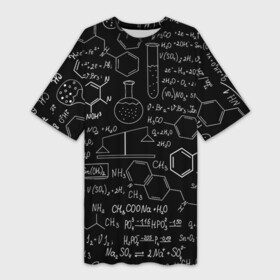 Платье-футболка 3D с принтом Химические Формулы в Санкт-Петербурге,  |  | Тематика изображения на принте: атом | буквы | молекула | подарок | учителю | физика | формулы | химичке | химия | цифры
