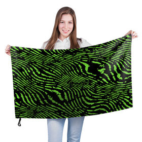 Флаг 3D с принтом Зебра в Санкт-Петербурге, 100% полиэстер | плотность ткани — 95 г/м2, размер — 67 х 109 см. Принт наносится с одной стороны | green | green lines | green neon | green neon lines | green zebra | lines | zebra | в полоску | зебра | зеленая зебра | зелёные полосы | зелёный | зелёный неон | полоски | полосы
