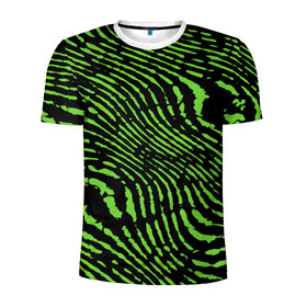 Мужская футболка 3D спортивная с принтом Зебра в Санкт-Петербурге, 100% полиэстер с улучшенными характеристиками | приталенный силуэт, круглая горловина, широкие плечи, сужается к линии бедра | Тематика изображения на принте: green | green lines | green neon | green neon lines | green zebra | lines | zebra | в полоску | зебра | зеленая зебра | зелёные полосы | зелёный | зелёный неон | полоски | полосы