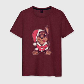 Мужская футболка хлопок с принтом Рождественский щенок в Санкт-Петербурге, 100% хлопок | прямой крой, круглый вырез горловины, длина до линии бедер, слегка спущенное плечо. | 