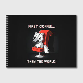 Альбом для рисования с принтом С начала кофе потом мир в Санкт-Петербурге, 100% бумага
 | матовая бумага, плотность 200 мг. | cat | coffee | world | зло | злодей | киса | киска | кисуля | кот | котишка | кофе | кошка | кресло | кружка | мир | мяу | пушистый | чай