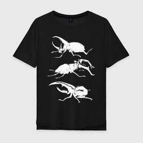 Мужская футболка хлопок Oversize с принтом Белые Жуки в Санкт-Петербурге, 100% хлопок | свободный крой, круглый ворот, “спинка” длиннее передней части | белое | графика | жуки | насекомые | черно белое | черное