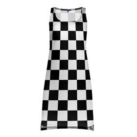 Платье-майка 3D с принтом Шахматка в Санкт-Петербурге, 100% полиэстер | полуприлегающий силуэт, широкие бретели, круглый вырез горловины, удлиненный подол сзади. | абстракция | в клетку | игра | клетка | клеточка | тренд | черно белая | черно белая клетка | шахматка | шахматная клетка | шахматы