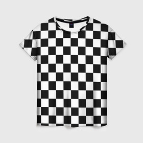 Женская футболка 3D с принтом Шахматка в Санкт-Петербурге, 100% полиэфир ( синтетическое хлопкоподобное полотно) | прямой крой, круглый вырез горловины, длина до линии бедер | абстракция | в клетку | игра | клетка | клеточка | тренд | черно белая | черно белая клетка | шахматка | шахматная клетка | шахматы
