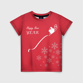 Детская футболка 3D с принтом Happy new year в Санкт-Петербурге, 100% гипоаллергенный полиэфир | прямой крой, круглый вырез горловины, длина до линии бедер, чуть спущенное плечо, ткань немного тянется | 