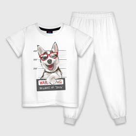 Детская пижама хлопок с принтом МИЛЫЙ ХАСКИ в Санкт-Петербурге, 100% хлопок |  брюки и футболка прямого кроя, без карманов, на брюках мягкая резинка на поясе и по низу штанин
 | Тематика изображения на принте: dog | husky | добрый | милый | пес | песик | собака | собчака | хакси