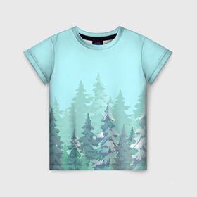 Детская футболка 3D с принтом Зимний лес в Санкт-Петербурге, 100% гипоаллергенный полиэфир | прямой крой, круглый вырез горловины, длина до линии бедер, чуть спущенное плечо, ткань немного тянется | 