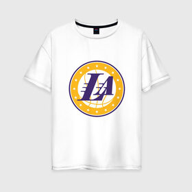 Женская футболка хлопок Oversize с принтом LA Lakers в Санкт-Петербурге, 100% хлопок | свободный крой, круглый ворот, спущенный рукав, длина до линии бедер
 | 23 | anthony davis | basketball | bryant | game | james | kobe | lebron | los angeles | nba | sport | баскетбол | брайант | бровь | джеймс | калифорния | коби | король | леброн | лейкерс | лос анджелес | нба | спорт | тренер | чемпио