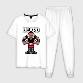 Мужская пижама хлопок с принтом Harden - Beard в Санкт-Петербурге, 100% хлопок | брюки и футболка прямого кроя, без карманов, на брюках мягкая резинка на поясе и по низу штанин
 | basketball | beard | game | harden | houston | james | nba | rockets | sport | баскетбол | борода | джеймс | нба | рокетс | спорт | тренер | харден | хьюстон | чемпион