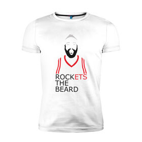 Мужская футболка хлопок Slim с принтом Rockets The Beard в Санкт-Петербурге, 92% хлопок, 8% лайкра | приталенный силуэт, круглый вырез ворота, длина до линии бедра, короткий рукав | basketball | beard | game | harden | houston | james | nba | rockets | sport | баскетбол | борода | джеймс | нба | рокетс | спорт | тренер | харден | хьюстон | чемпион