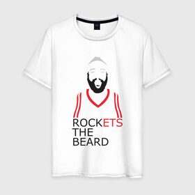 Мужская футболка хлопок с принтом Rockets The Beard в Санкт-Петербурге, 100% хлопок | прямой крой, круглый вырез горловины, длина до линии бедер, слегка спущенное плечо. | Тематика изображения на принте: basketball | beard | game | harden | houston | james | nba | rockets | sport | баскетбол | борода | джеймс | нба | рокетс | спорт | тренер | харден | хьюстон | чемпион