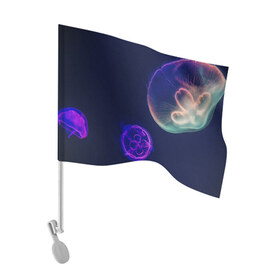Флаг для автомобиля с принтом Фантастическая медуза в Санкт-Петербурге, 100% полиэстер | Размер: 30*21 см | Тематика изображения на принте: медуза | медуза в море | морская медуза | плавающая медуза | светящаяся медуза