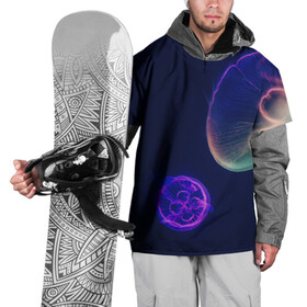 Накидка на куртку 3D с принтом Фантастическая медуза в Санкт-Петербурге, 100% полиэстер |  | Тематика изображения на принте: медуза | медуза в море | морская медуза | плавающая медуза | светящаяся медуза