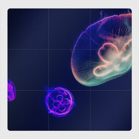 Магнитный плакат 3Х3 с принтом Фантастическая медуза в Санкт-Петербурге, Полимерный материал с магнитным слоем | 9 деталей размером 9*9 см | Тематика изображения на принте: медуза | медуза в море | морская медуза | плавающая медуза | светящаяся медуза