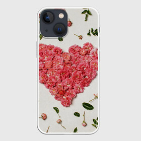 Чехол для iPhone 13 mini с принтом Сердце из роз в Санкт-Петербурге,  |  | бутон роз | лепестки роз | роза | розы | сердце | сердце из роз | цветы