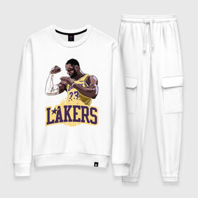 Женский костюм хлопок с принтом LeBron - Lakers в Санкт-Петербурге, 100% хлопок | на свитшоте круглая горловина, мягкая резинка по низу. Брюки заужены к низу, на них два вида карманов: два 