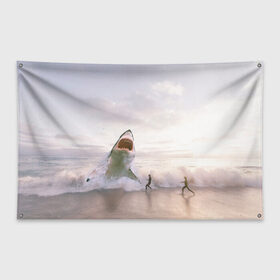 Флаг-баннер с принтом Мегалодон в Санкт-Петербурге, 100% полиэстер | размер 67 х 109 см, плотность ткани — 95 г/м2; по краям флага есть четыре люверса для крепления | акула | акулы | волны | животное | животные | мегалодон | море | пейзаж | пейзажи | пляж | хищник | хищники