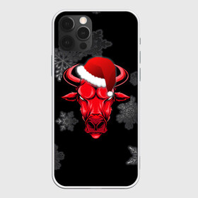 Чехол для iPhone 12 Pro Max с принтом Бык в Санкт-Петербурге, Силикон |  | Тематика изображения на принте: 2021 | bull | new year | red bull | бык | бычара | гирлянда | дед мороз | елка | мем | модная | новогодняя | новый год | прикол | ред булл | рога | санта | символ года | снег | снежинка